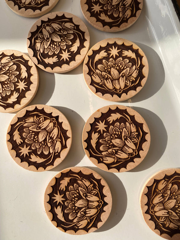Flower Bud Wood Magnet, Ash Rudolph