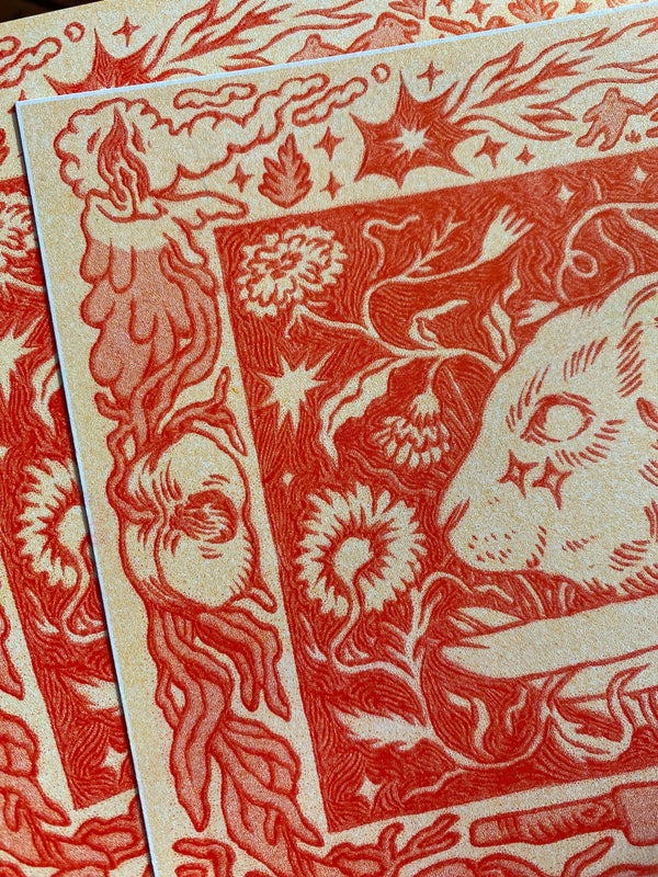 Wood-Burned Rabbit Riso Print, Ash Rudolph