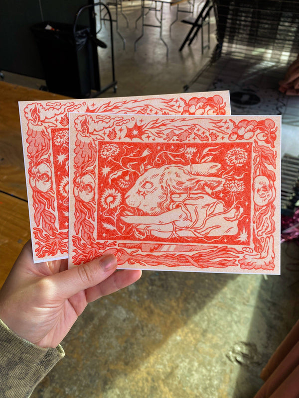 Wood-Burned Rabbit Riso Print, Ash Rudolph