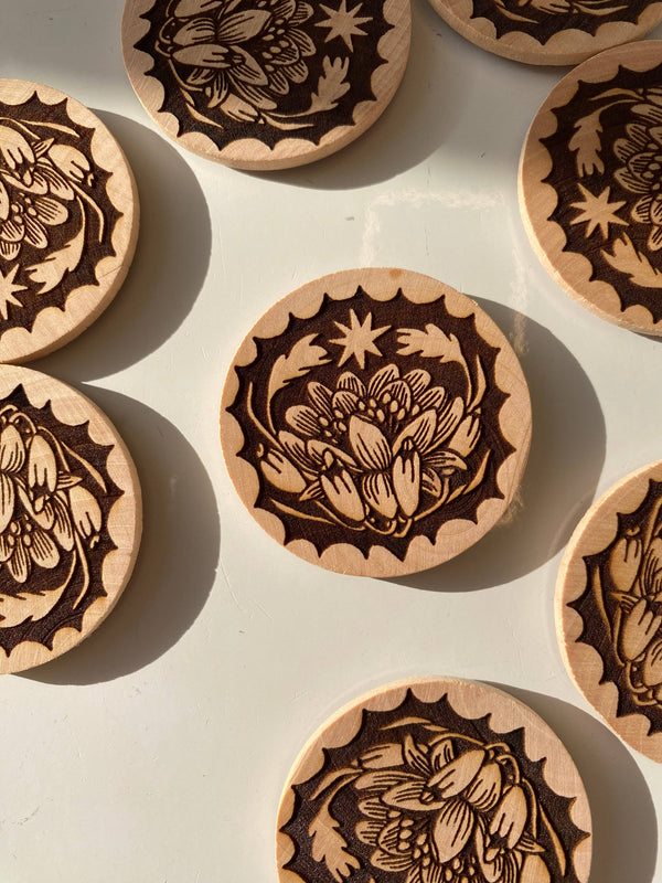 Flower Bud Wood Magnet, Ash Rudolph