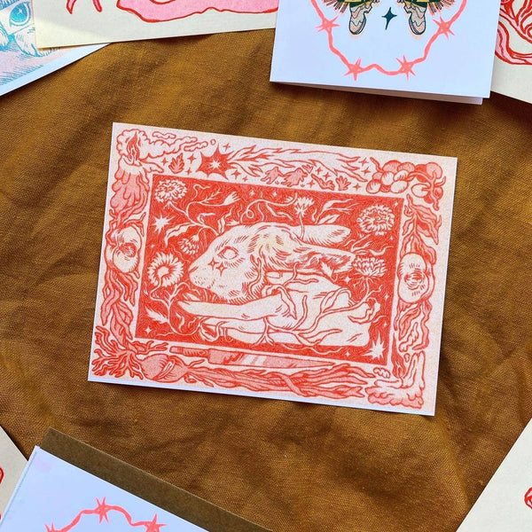 Wood-Burned Rabbit Riso Print, Ash Rudolph