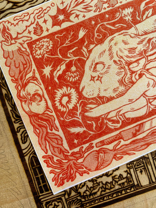 Wood-Burned Rabbit Riso Print, Ash Rudolph