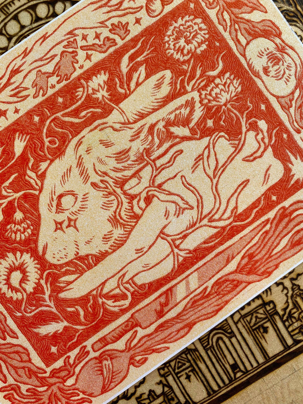 Wood-Burned Rabbit Riso Print, Ash Rudolph